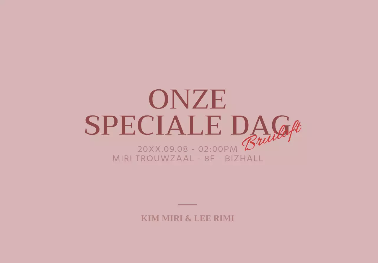 Voor een eenvoudige huwelijksuitnodiging met rode en roze cursieve tekst met accenten