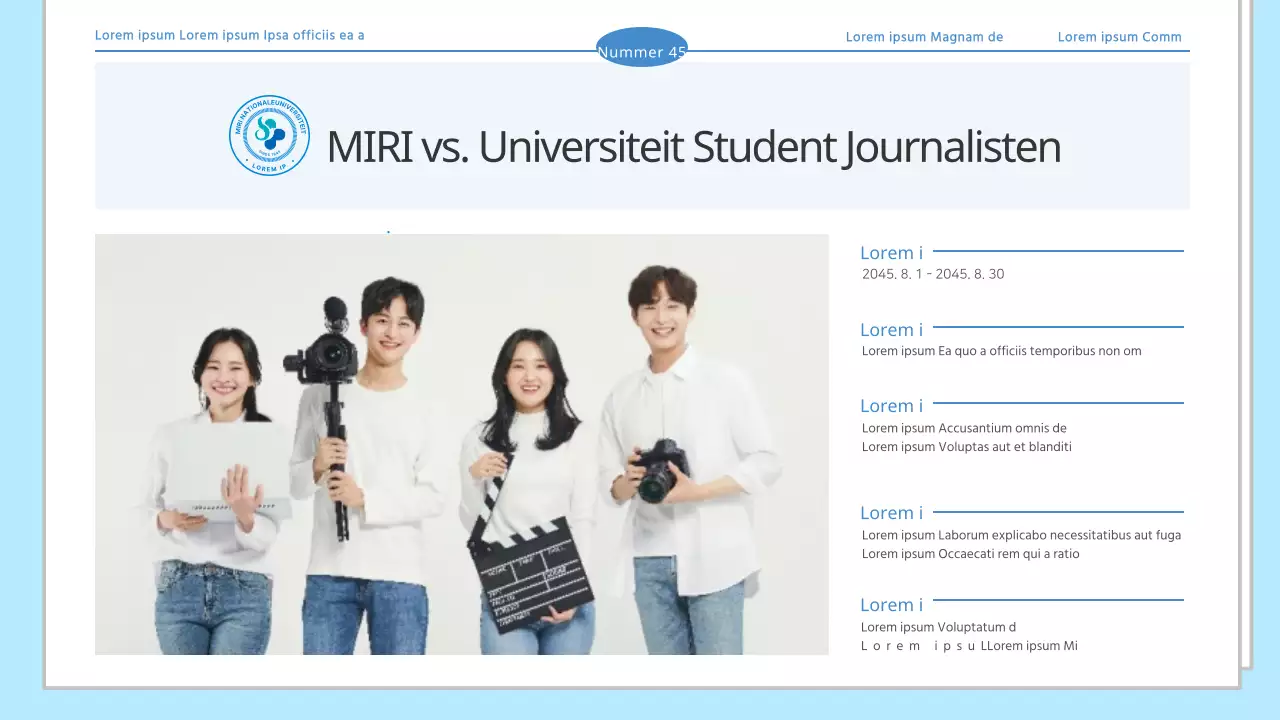 Lichtblauwe eenvoudige universiteit diverse informatie introductiekrant