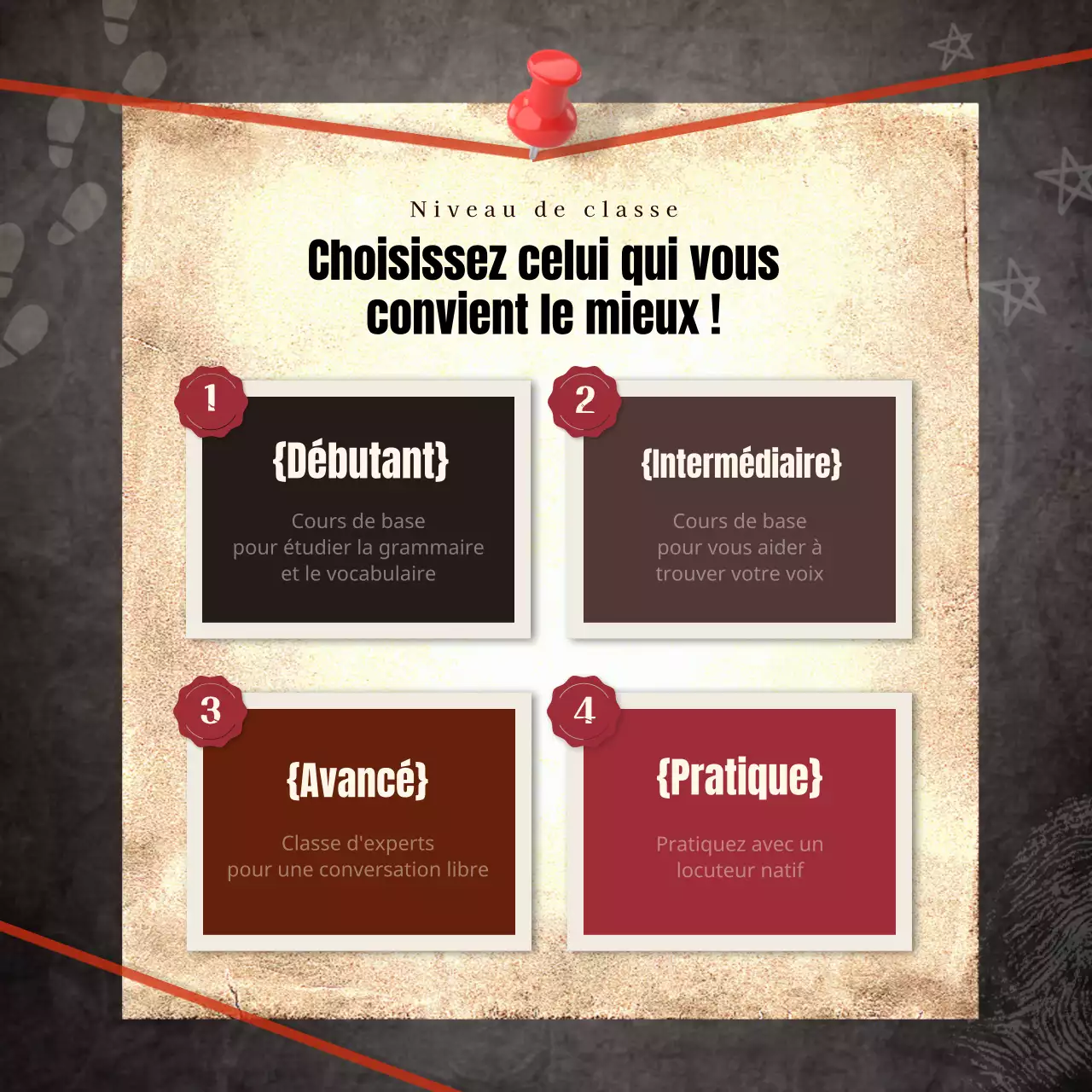 Modèle d'événement scolaire en langue anglaise comme un journal d'événement sombre