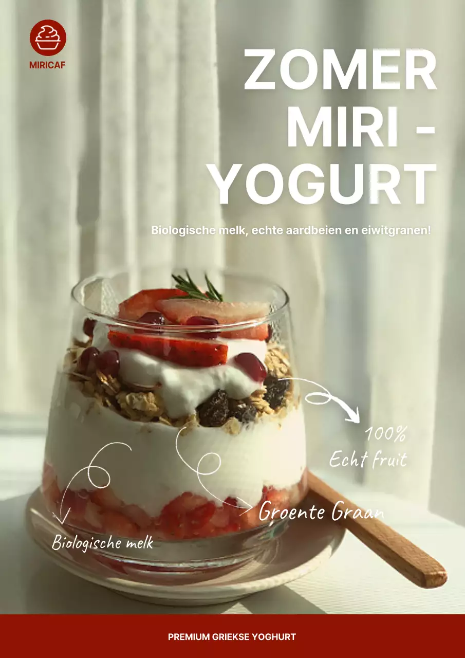Moderne Griekse yoghurt in rood en ivoor promoten