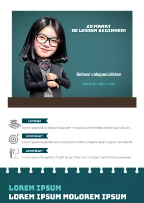 Schoolkenmerken en promoties met een turquoise, lachende studentfoto