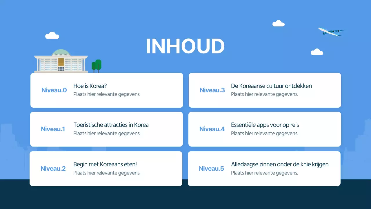 Blauw en marineblauw geïllustreerde reisgids voor Zuid-Korea