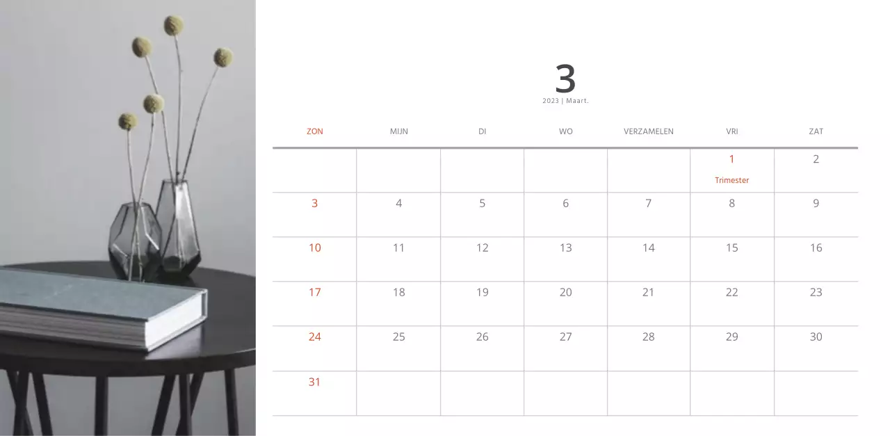 Witte strakke stijl interieur kalender