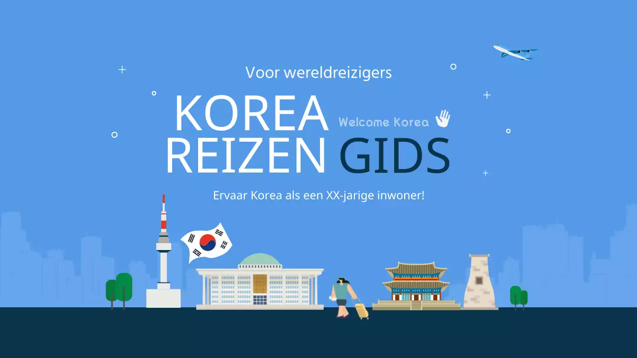 Blauw en marineblauw geïllustreerde reisgids voor Zuid-Korea
