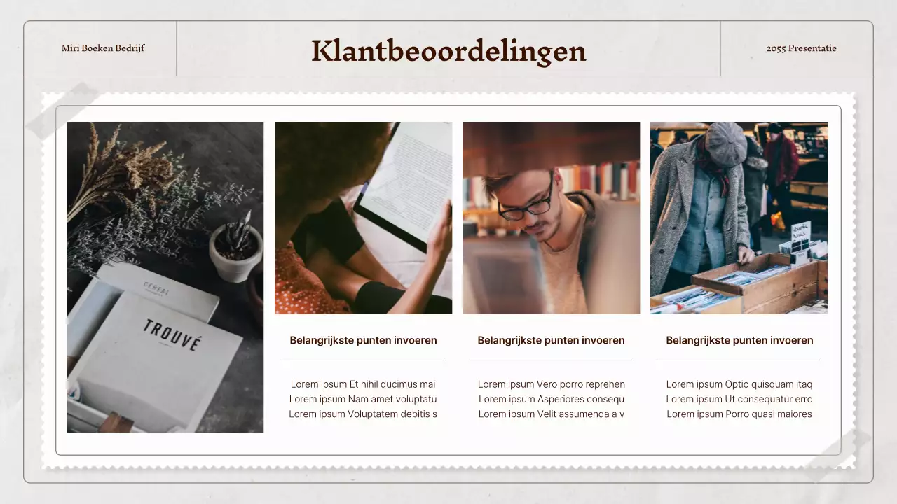 Een vintage bedrijfsprofiel in beige en grijs