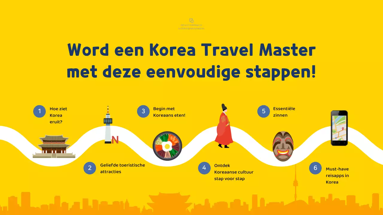 Geel en blauw geïllustreerde reisgids voor Zuid-Korea