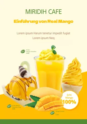 Gelb-grüne Werbeseite zur Einführung der Real Mango