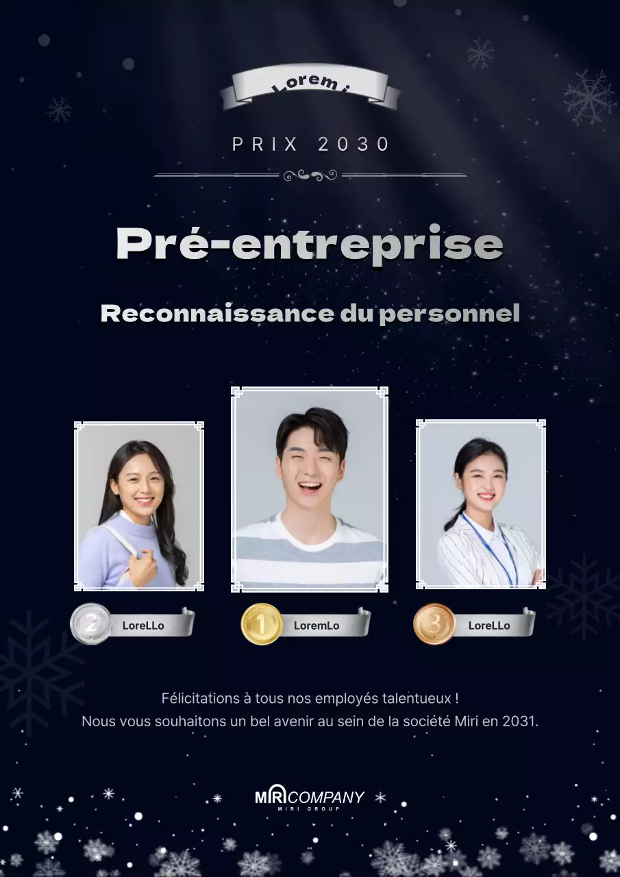 L'esprit des fêtes en bleu marine Modèle de document pour le prix de l'employé de l'année