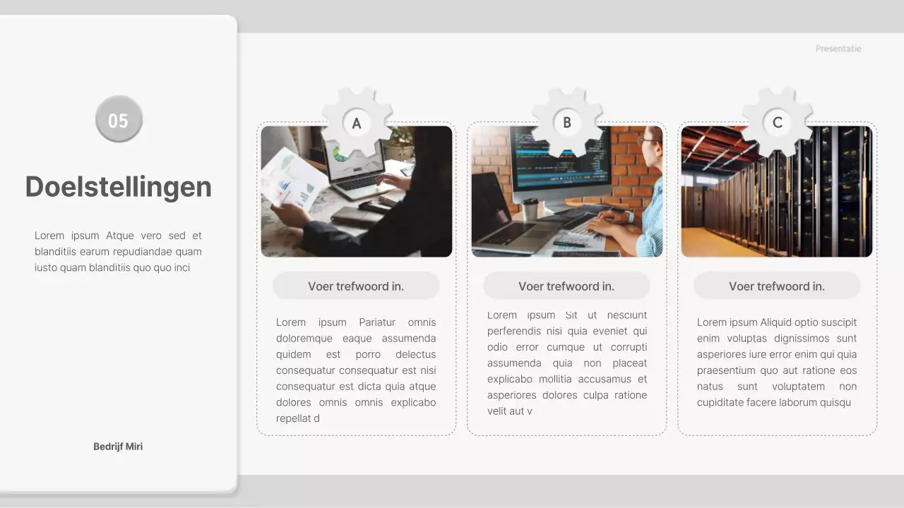 Voorstel met grijze, driedimensionale tandwielelementen