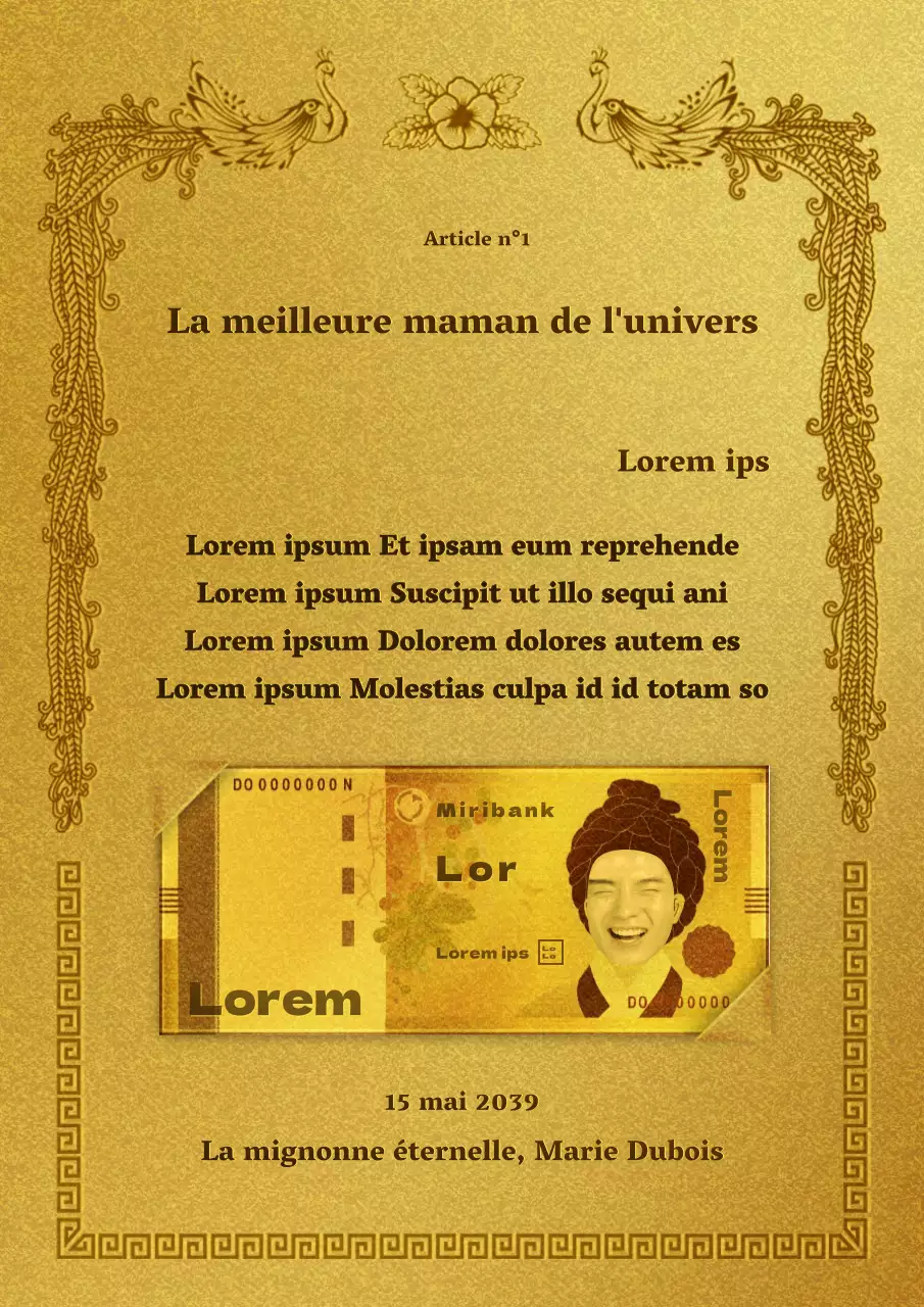 Liste de la fête des mères et billets de banque avec un concept doré et coloré