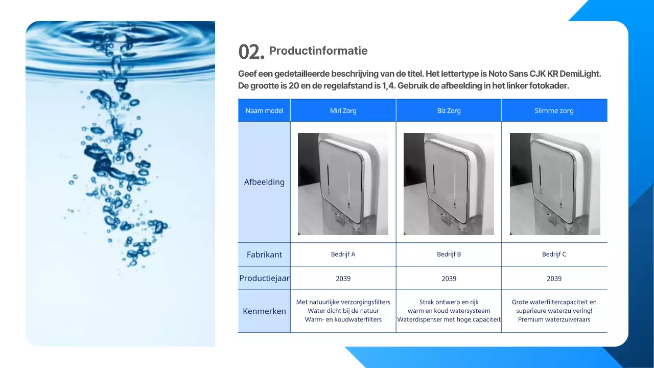 Blauw en wit, keurig nette waterdispenser verhuur offerte rapport