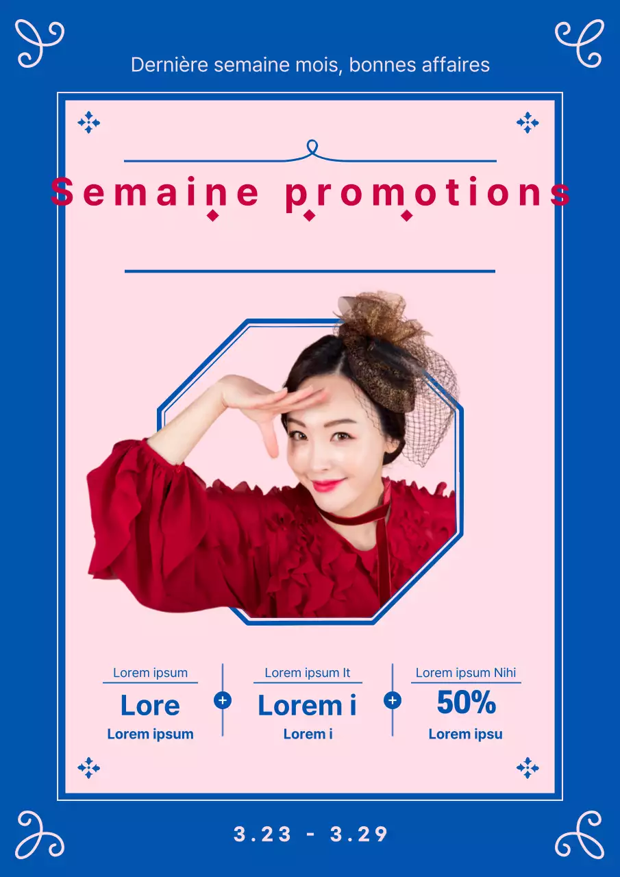 Un flyer d'offres spéciales élégant en bleu et rose