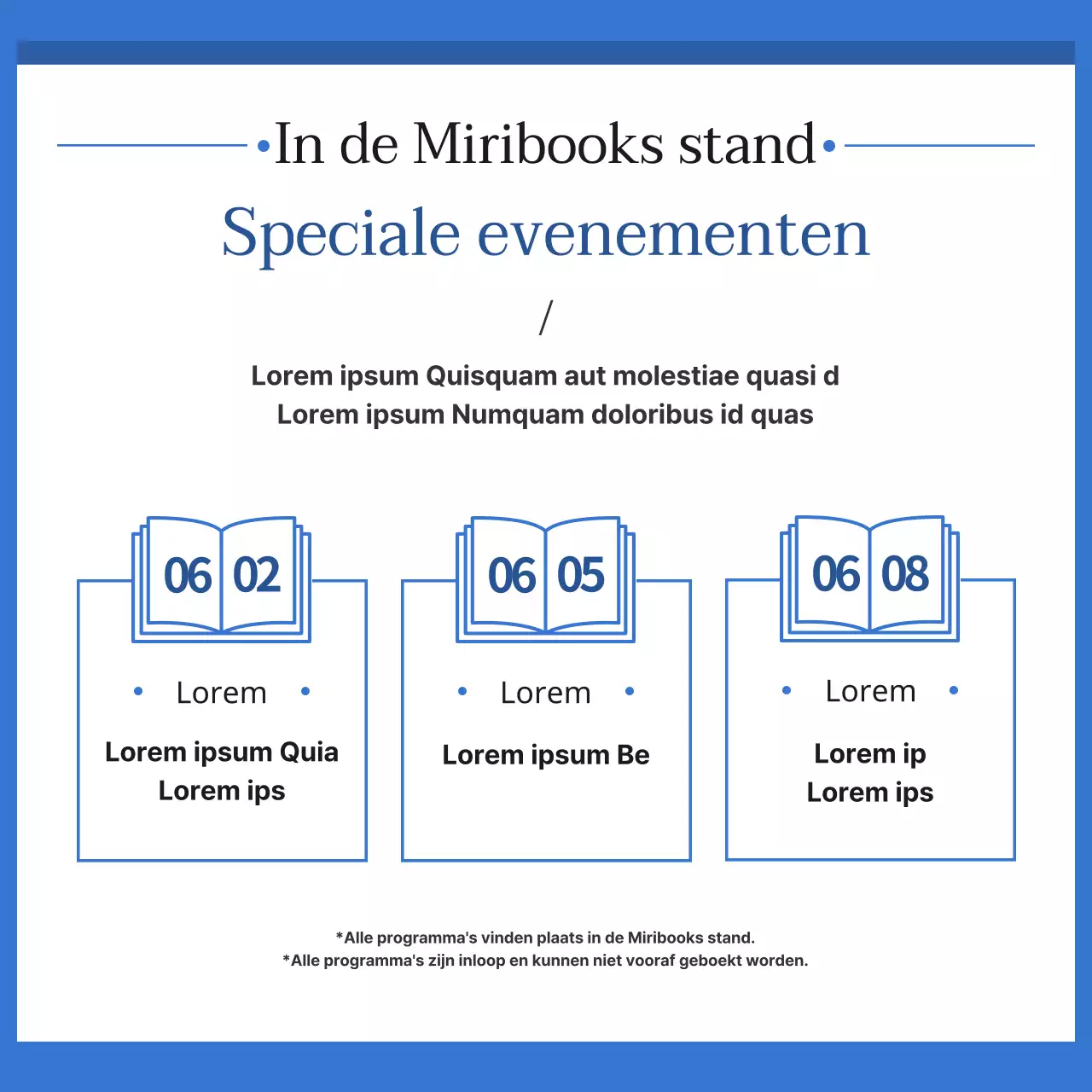 Een gids voor een eenvoudige boekenbeurs in blauw en wit