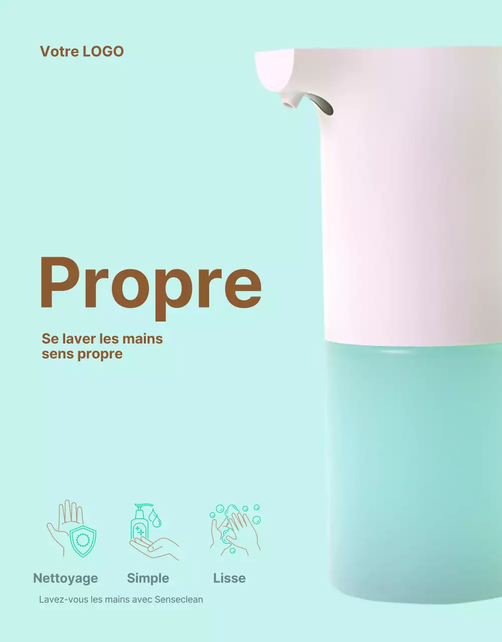 Page de vente électronique d'un simple désinfectant pour les mains de couleur menthe