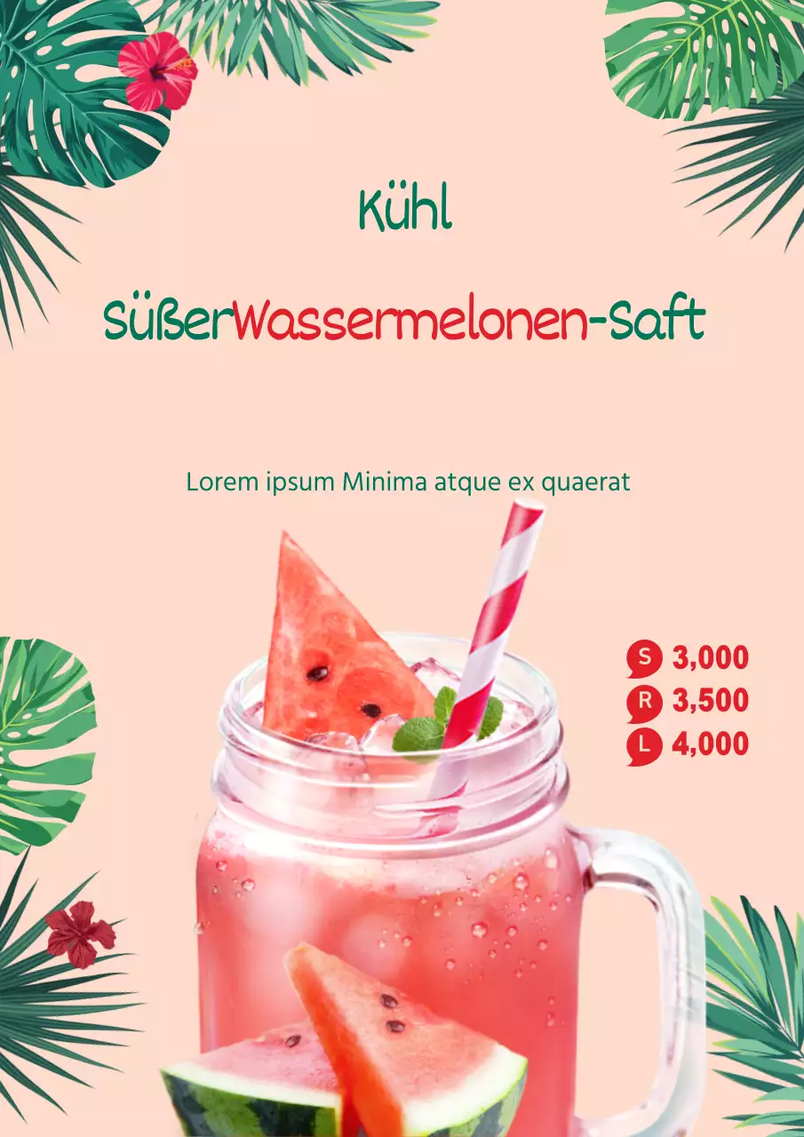 Werben Sie für Ihre Wassermelonensaft-Getränkekarte für die Sommersaison