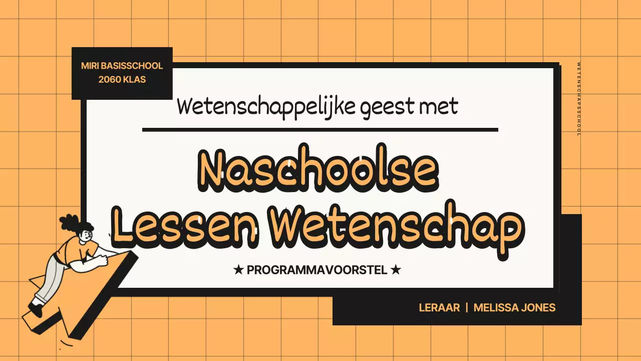 Programmavoorstel voor de wetenschapsklas met oranje en zwarte toonlijnen