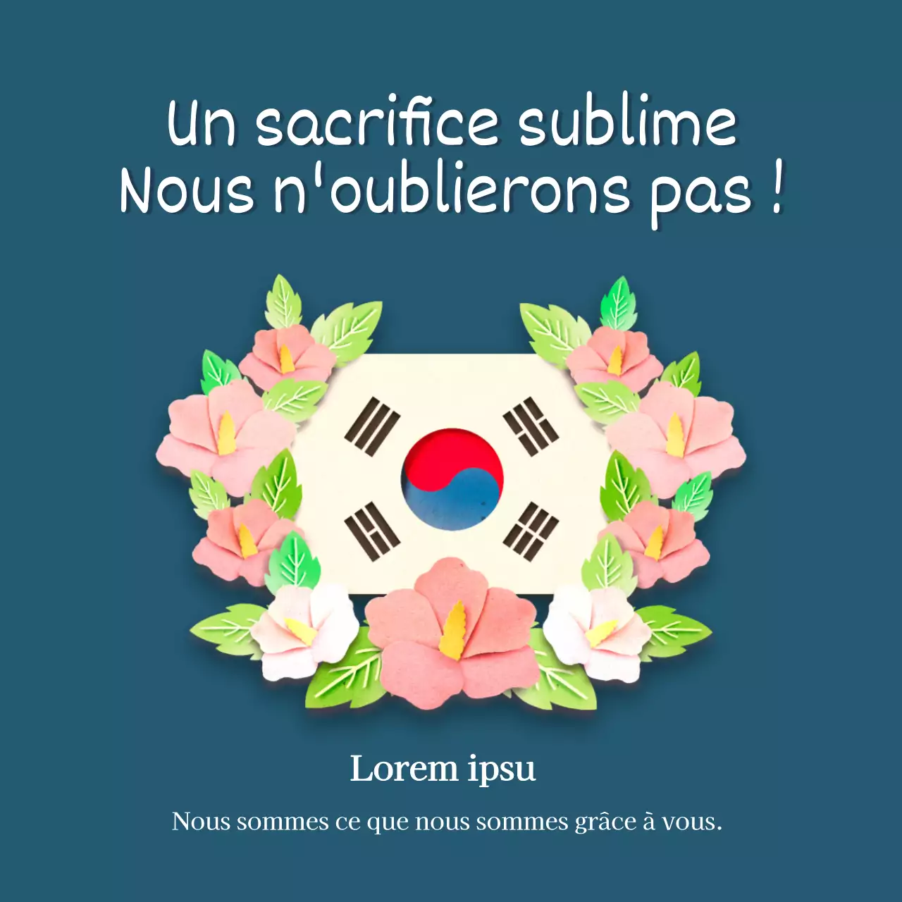 Affiche du jour du Souvenir calligraphiée en turquoise et blanc