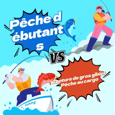 Poste de comparaison de pêche kitsch entre le bleu et le rouge