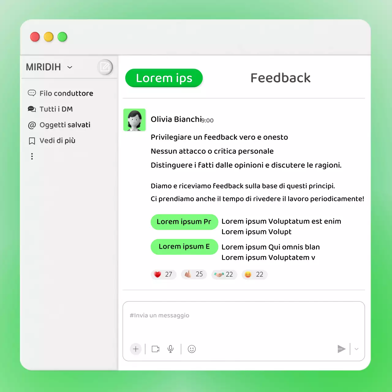 Feedback aziendale su un concetto di finestra di chat interna verde neon