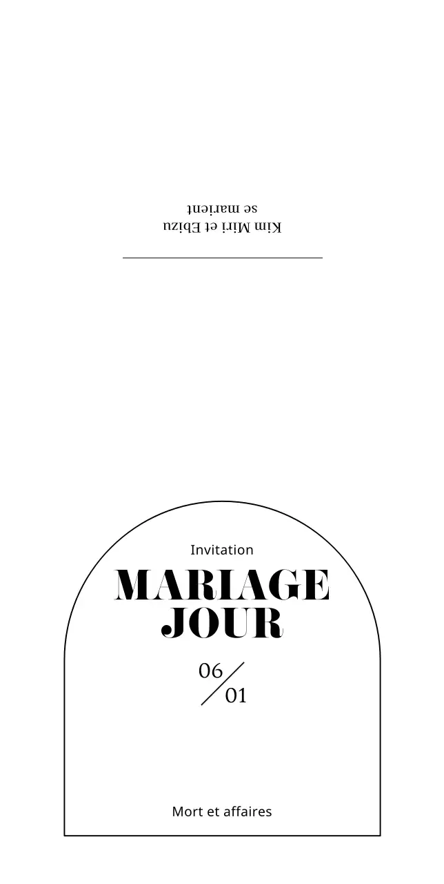 Invitation de mariage en forme de demi-cercle sur fond blanc-noir