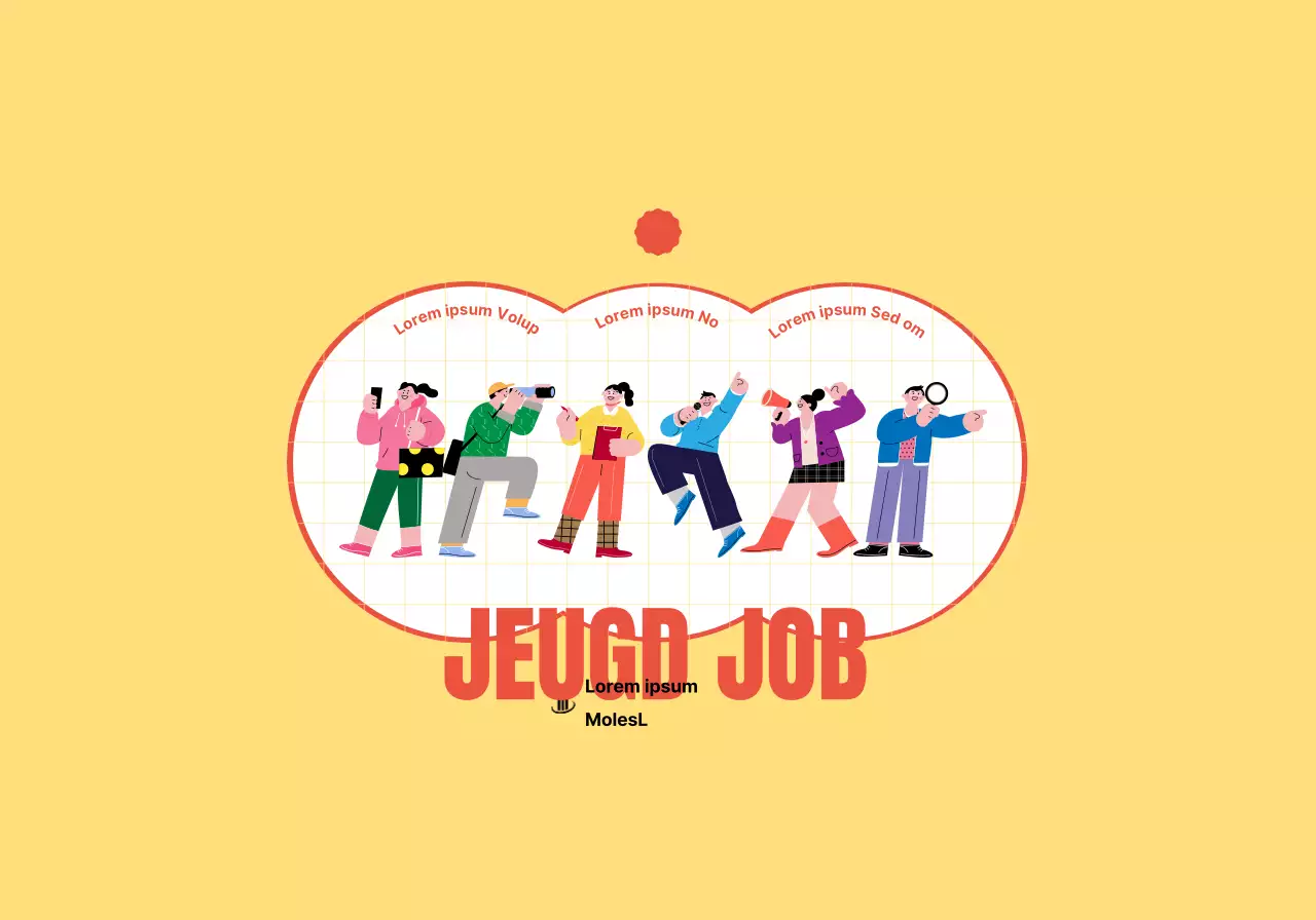 Sollicitatiecentrum concept voor jongeren met leuke gele en rode illustraties