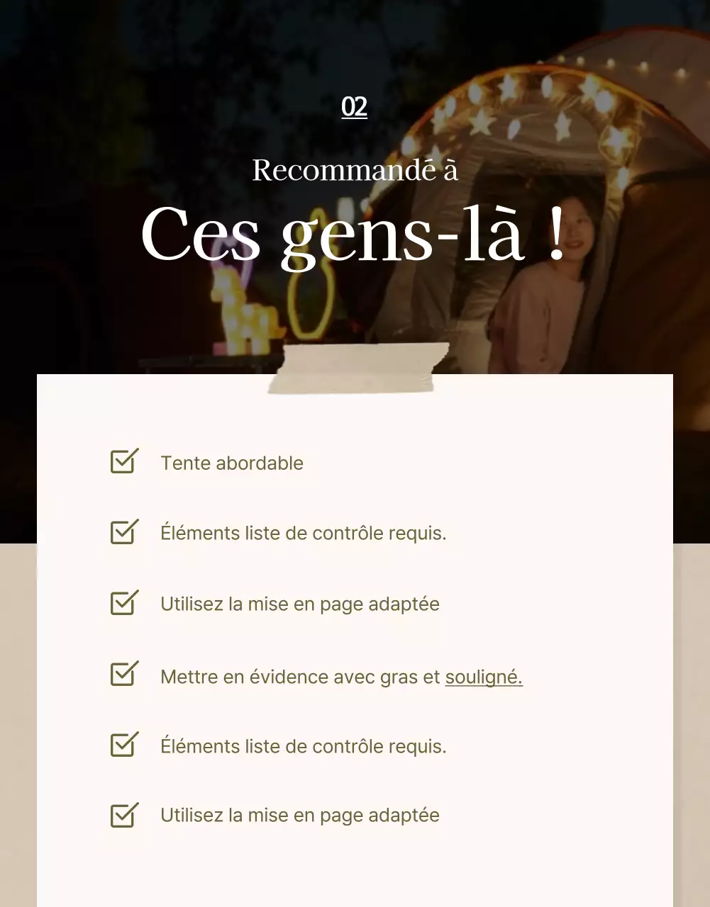 Concept de camping émotionnel en bleu marine et beige