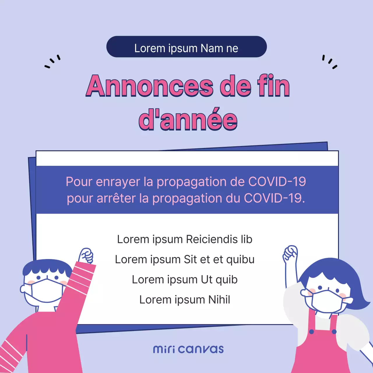 Orientation de fin d'année corona bleu et rose carrés de médias sociaux