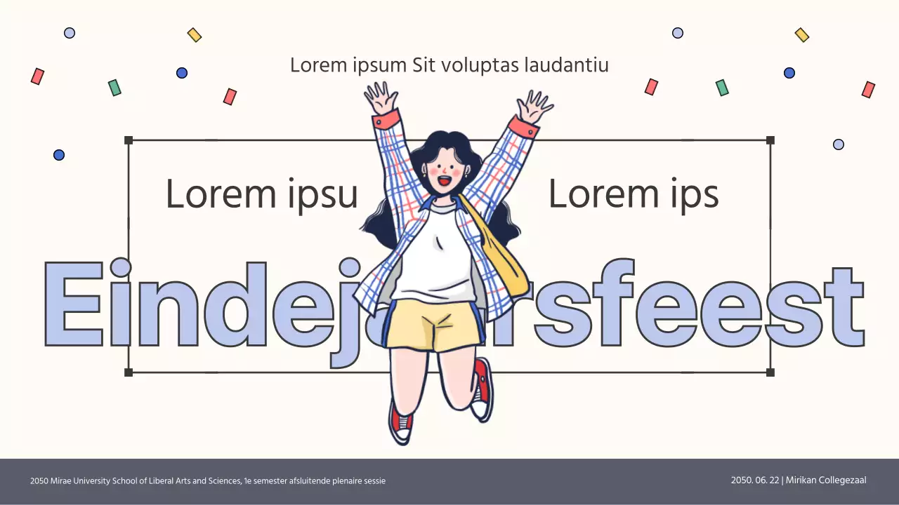 Aankondiging van de plenaire eindejaarsvergadering in een eenvoudige stijl van beige en lichtblauw