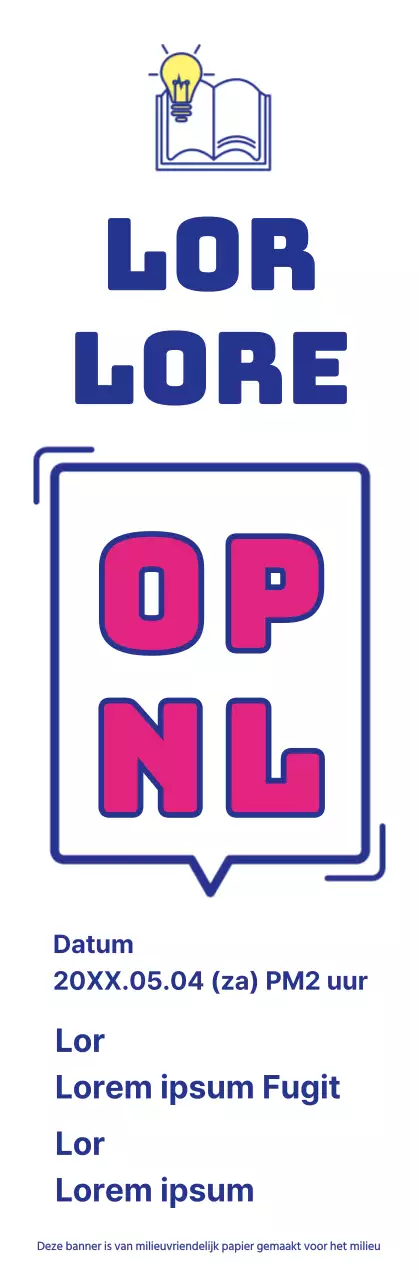 De opening van een bibliotheek aankondigen met een eenvoudig bubbeltekstconcept in marineblauw en paars