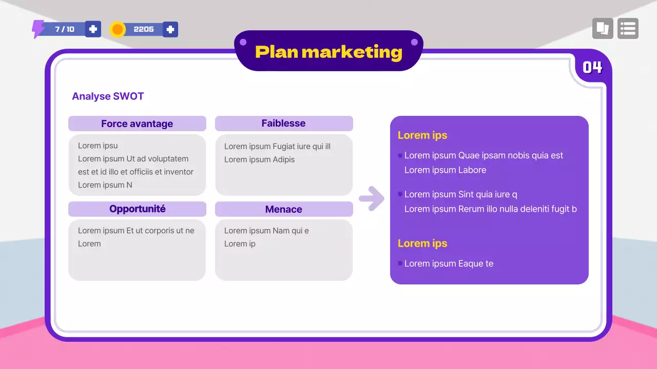 Proposition de concept de jeu scolaire en violet