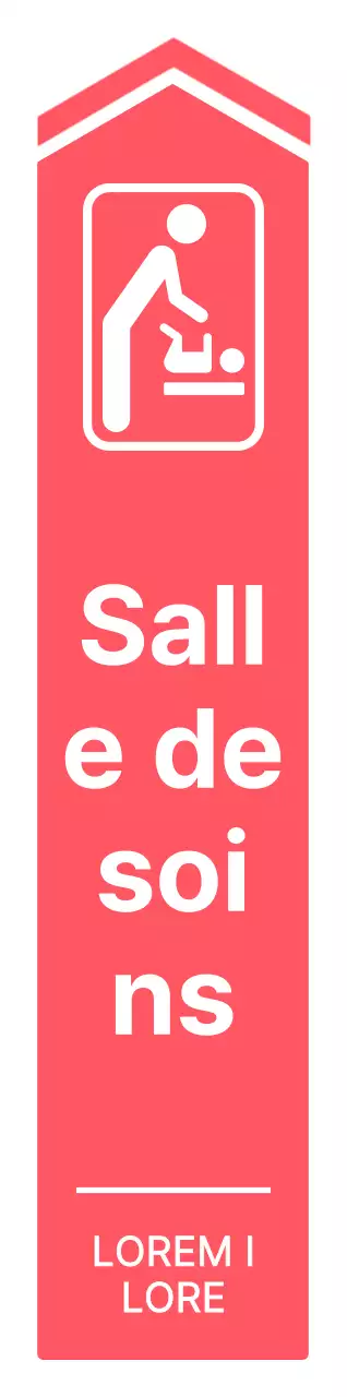 Des indications simples et nettes, sous forme de flèches, pour se rendre dans la salle de soins, en rose et blanc vifs.