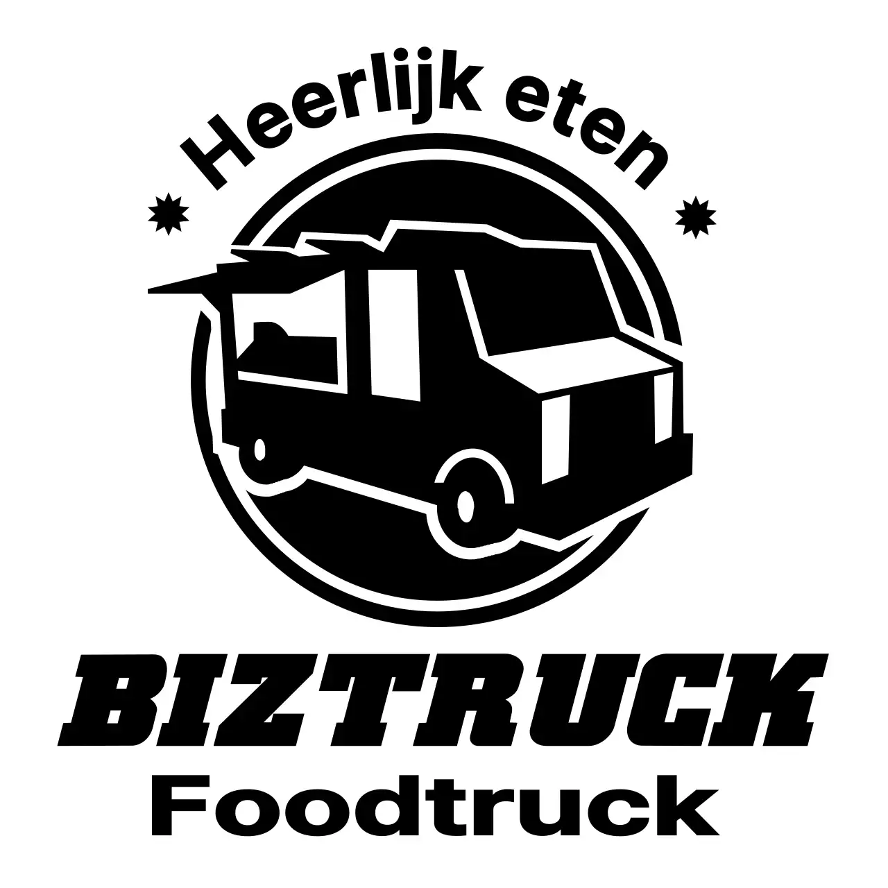 Concept van een voedseltruck met een eenvoudig zwart vrachtwagenillustratie-logo