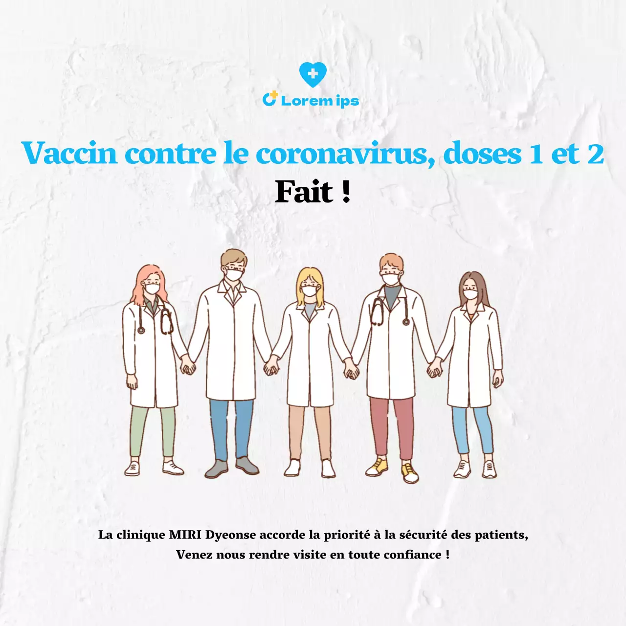 Affiche carrée sur la vaccination contre le coronavirus avec illustration blanche