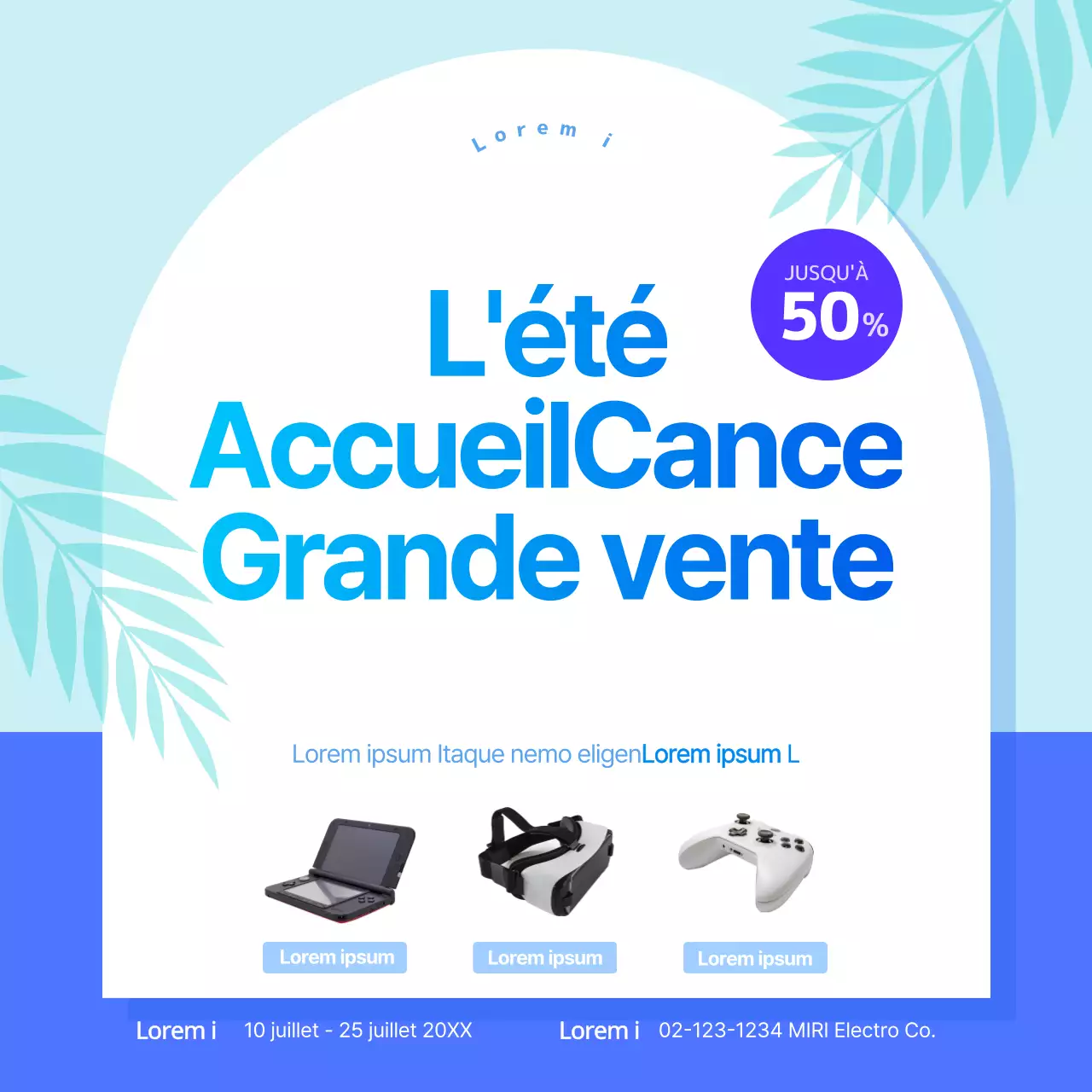 Bannière carrée "summersale" bleu froid