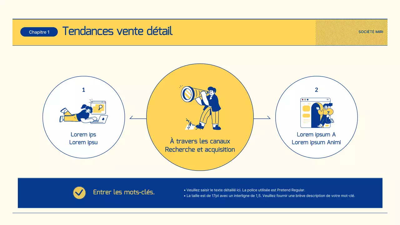 Rapport sur les perspectives du secteur du commerce de détail avec des illustrations bleues et jaunes