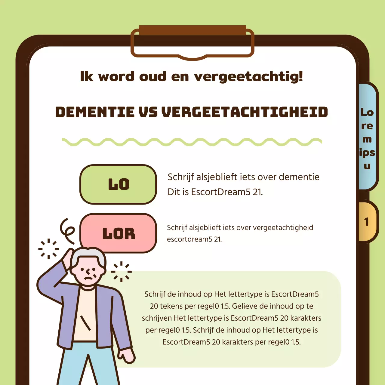 Gezondheidsinformatie voor oudere volwassenen met de ziekte van Alzheimer in geel chartreuse lichtblauw