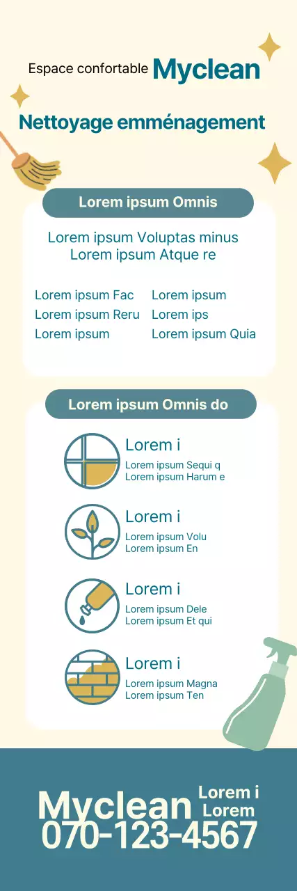Illustration bleue et jaune promouvant un service de nettoyage d'emménagement bien rangé