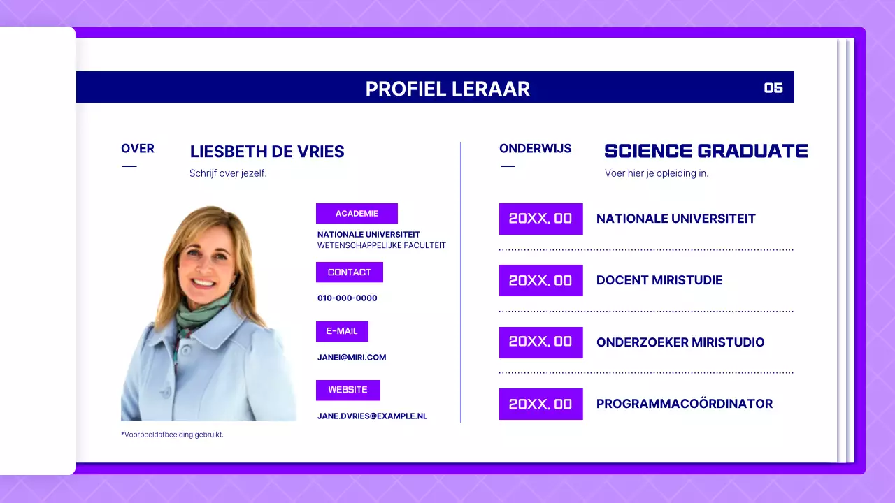 Voorstel voor een wetenschapsles met paarse pagina's