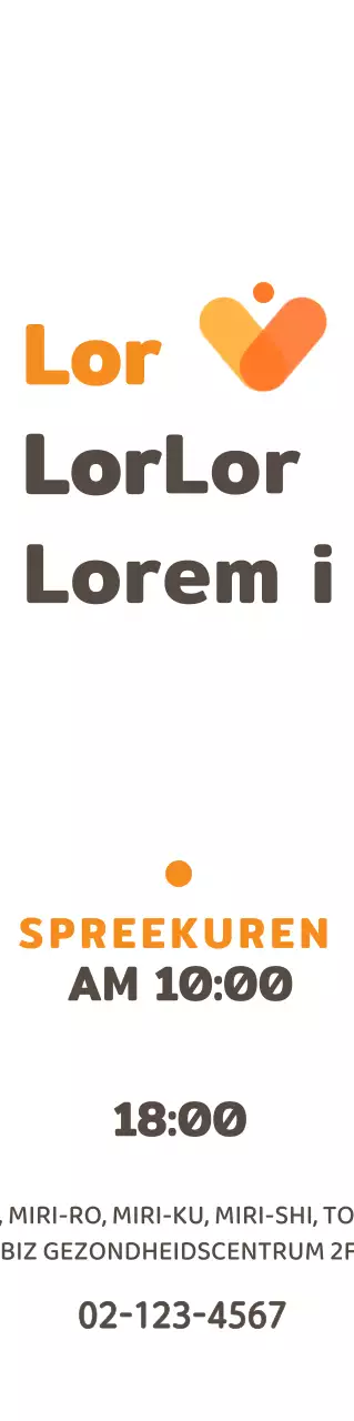 Een bord voor een gezondheidscentrum met een eenvoudig logo en informatie in oranje en donkerbruin.