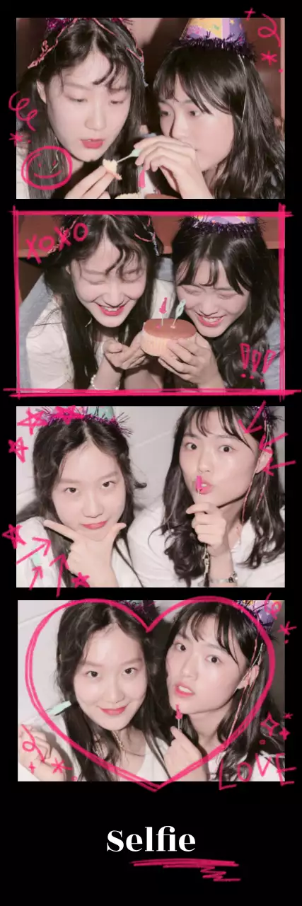 Schwarz-rosa Teenager-Graffiti-Konzeptrahmen für Vierfarbfotos