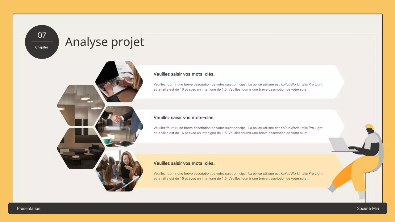 Proposition commerciale avec des éléments hexagonaux jaunes