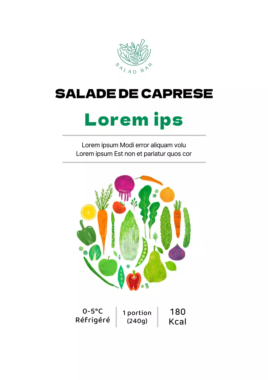 Poster de design d'étiquettes pour salade Caprese en blanc