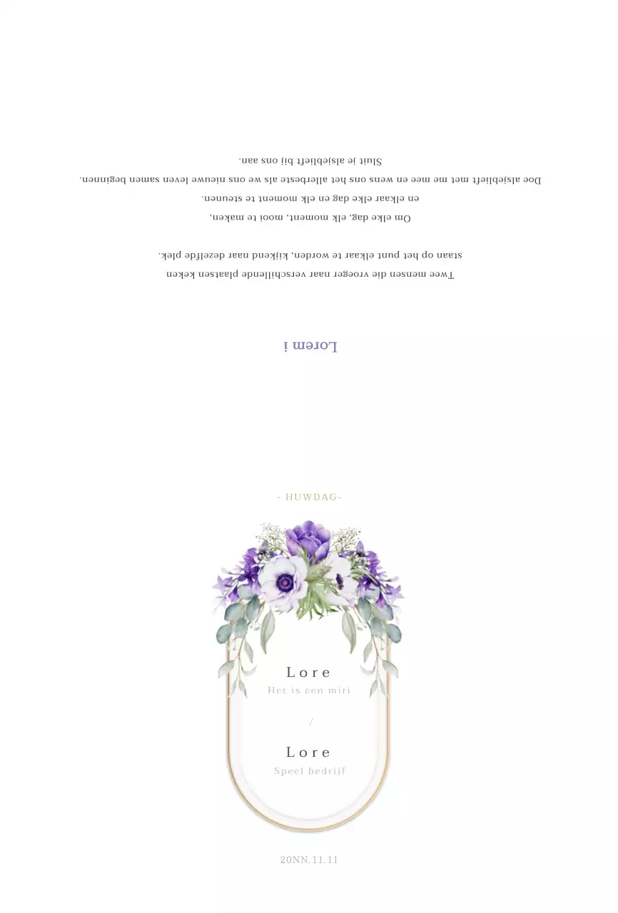 Eenvoudige huwelijksuitnodiging met mauve en bloemenillustratie