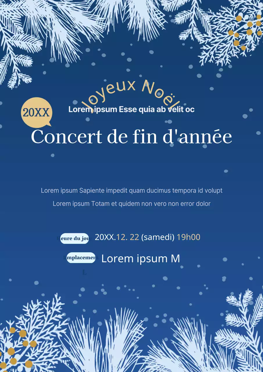 Promouvoir un concert coloré pour le réveillon du Nouvel An avec une illustration d'arbre bleu