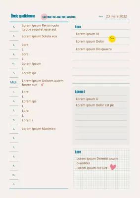 Formatage du document de plan d'étude quotidien en sarcelle et marron