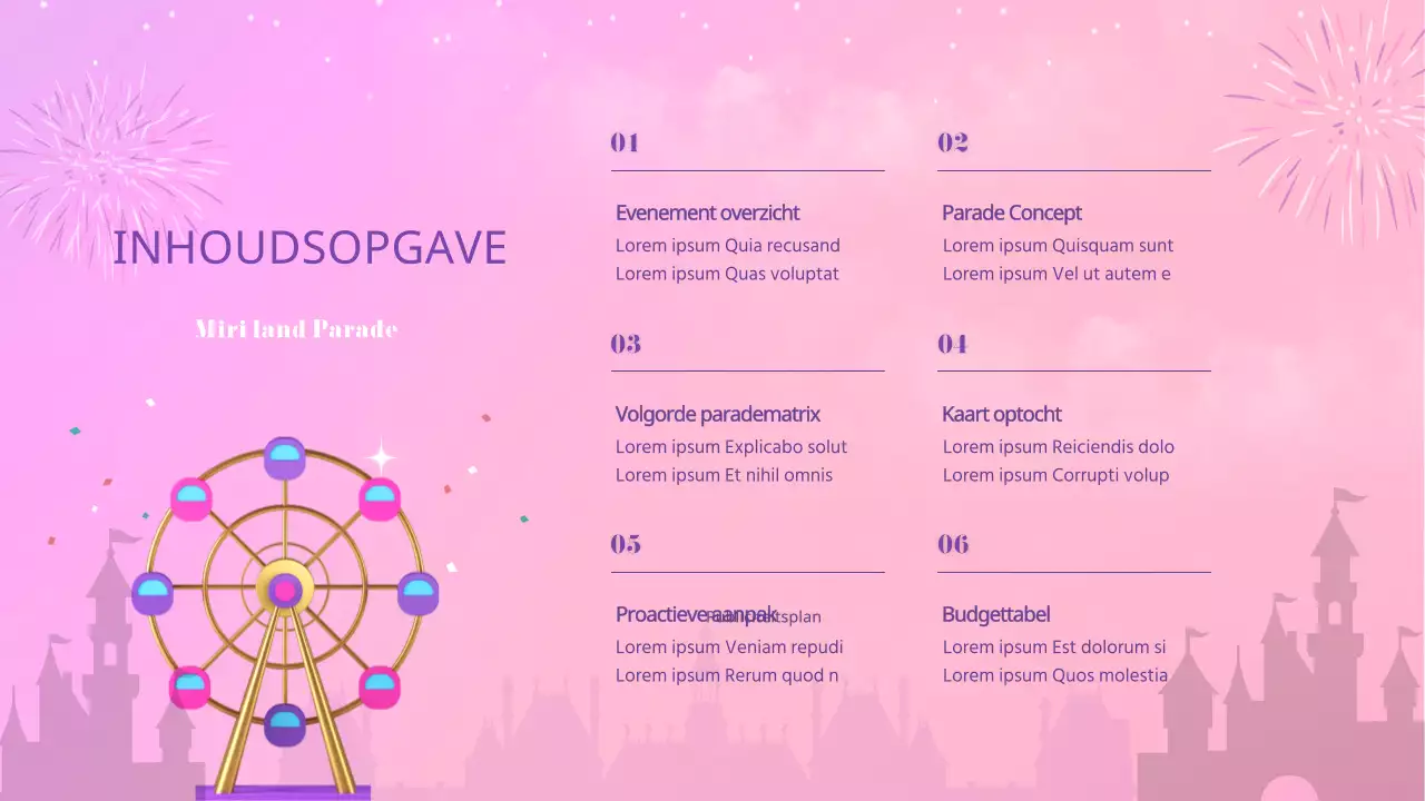 Pastelkleurige evenementenplanner voor pretparkparade
