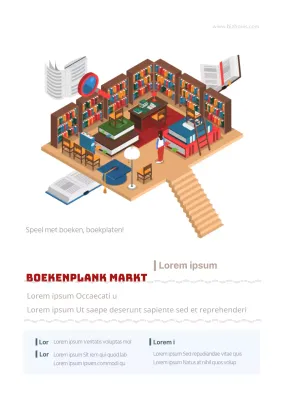 Een leuke witte en bruine vlooienmarkt flyer voor een tweedehands boekenverkoop