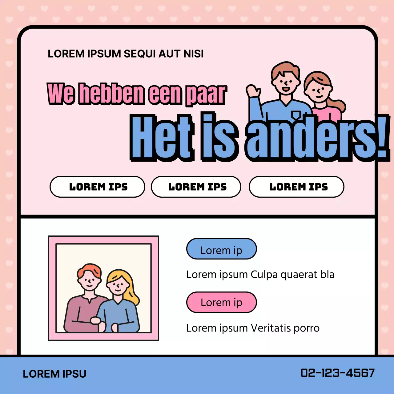 Promoot een kliniek voor relatietherapie met mooie roze en blauwe illustraties