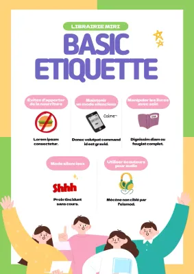 Étude de base sur l'étiquette dans les cafés, sur fond jaune et vert.