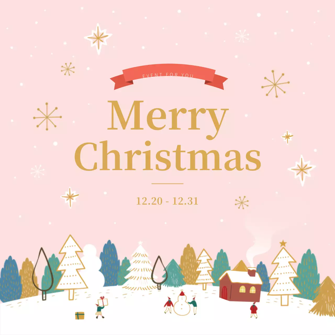 ピンク かわいい クリスマス お知らせ SNS投稿 正方形